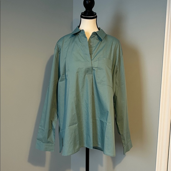 French Connection Tops - 🔥🆕🔥 French Connection Teal Long Sleeve Henley Blouse - Size L